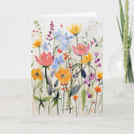 En fantasifull blomsterhälsningskort, vilda blommo kort
