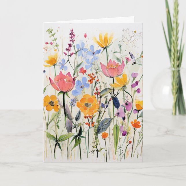 En fantasifull blomsterhälsningskort, vilda blommo kort (Framsida)