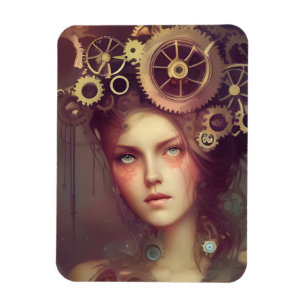 En fantastisk kvinna med steampunk i huvudet magnet