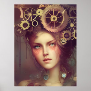 En fantastisk kvinna med steampunk i huvudet poster