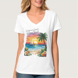 En fantastisk solnedgång vid tropisk strand, semes t shirt