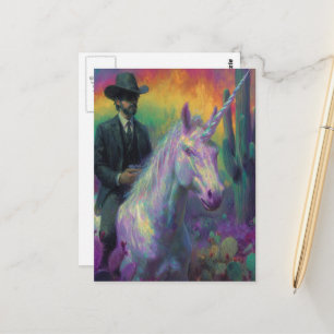 En Fantasy man Riding a Unicorn Vykort