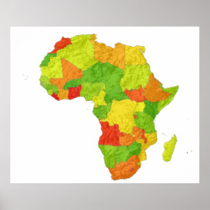 en färgkodad karta över Afrika med dess länder Poster