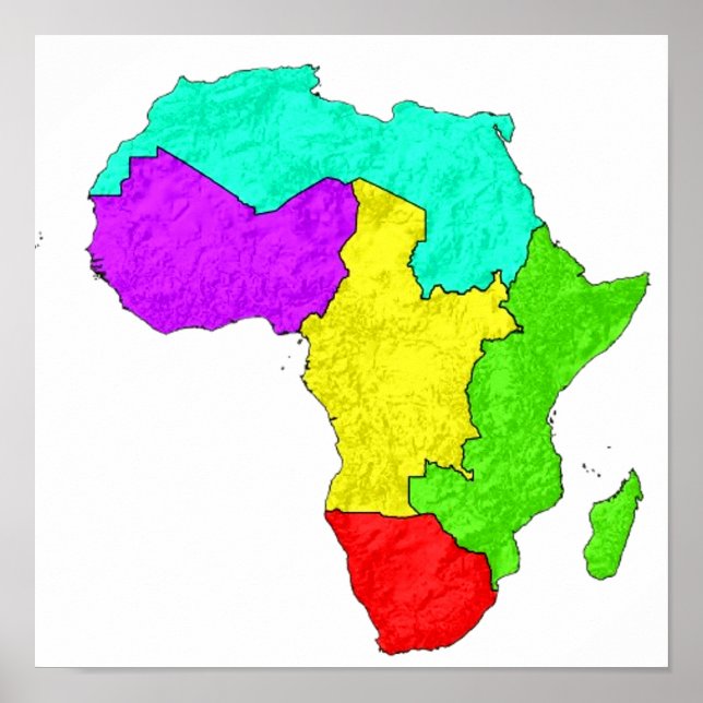 En färgkodad karta över Afrika med dess regioner Poster (Framsidan)