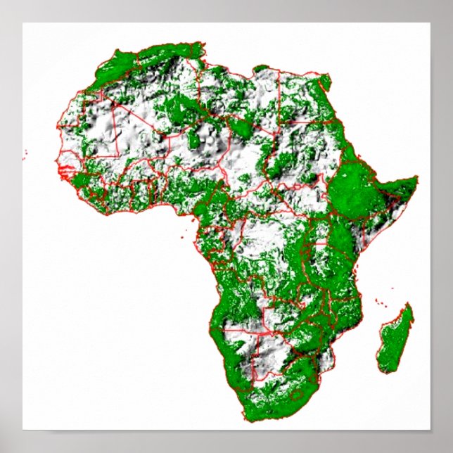 En färgkodad skuggad reliefkarta över Afrika Poster (Framsidan)