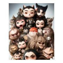 En färglös grupp söta djur och andra