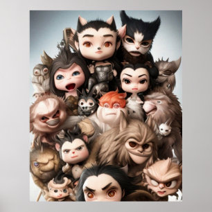 En färglös grupp söta djur och andra poster