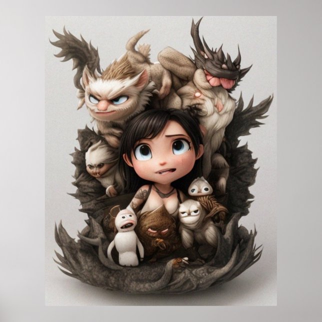 En färglös grupp söta djur och en pojke poster (Framsidan)