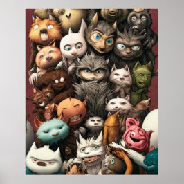 En färglös grupp söta monster poster