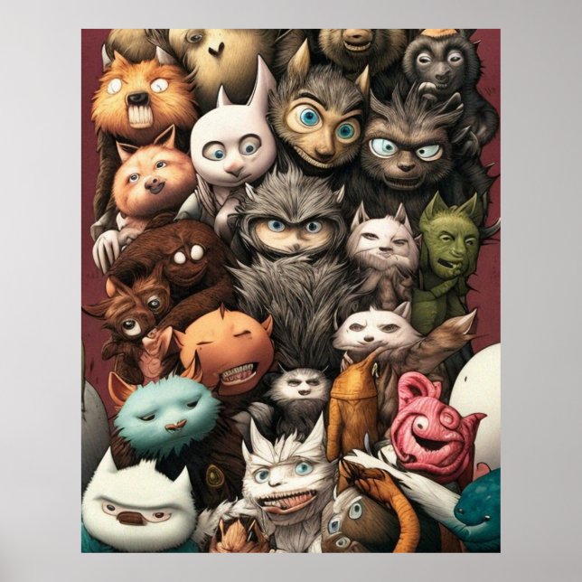 En färglös grupp söta monster poster (Framsidan)