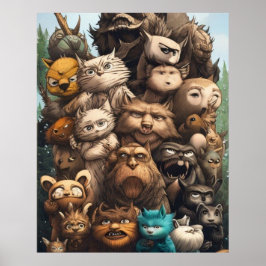 En färglös grupp söta monster som ger poster