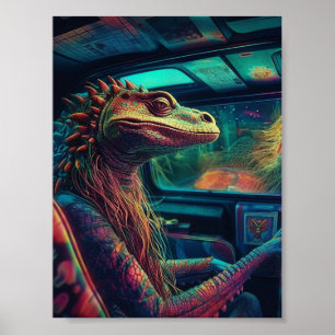 En färglös psykedelisk ödla i fordon poster