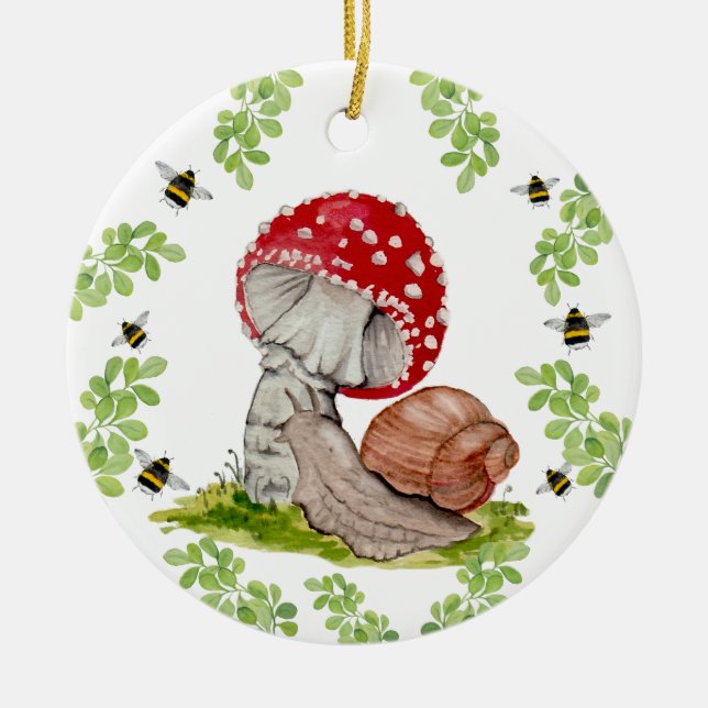 En färglös skogsfluga och snigel julgransprydnad keramik (Framsidan)