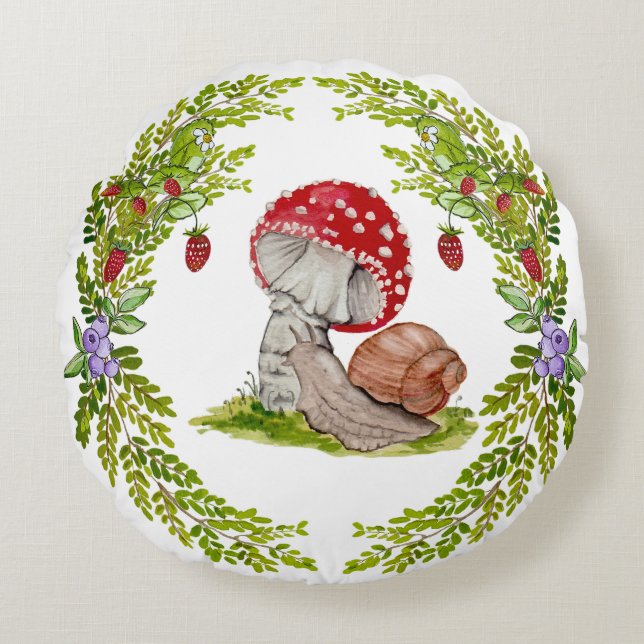 En färglös skogsfluga och snigel rund kudde (Framsidan)