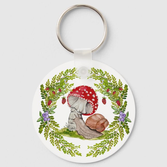 En färgrik skogsflyg och en snigel nyckelring (Framsida)