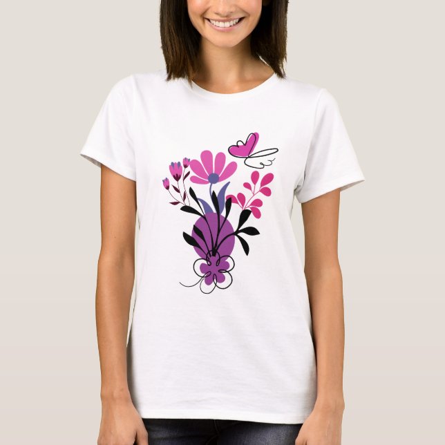En färgrik trendig blommig design t shirt (Framsida)
