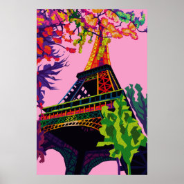 En färgstark Firande i Eiffel Torn Poster