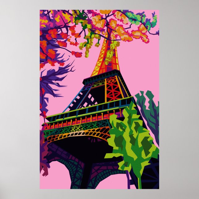 En färgstark Firande i Eiffel Torn Poster (Framsidan)