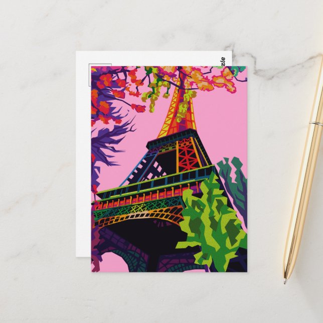 En färgstark Firande i Eiffel Torn Vykort (Fram/Back In Situ)