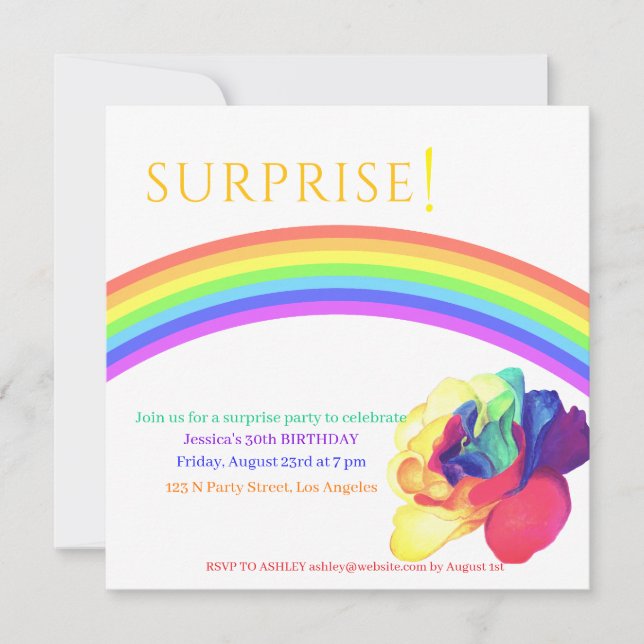 En "färgstark överraskning" Party Inbjudningar (Framsida)