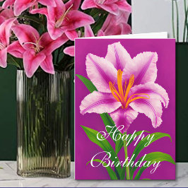 En färgstark Rosa Vår Tiger Lily Birthday Kort
