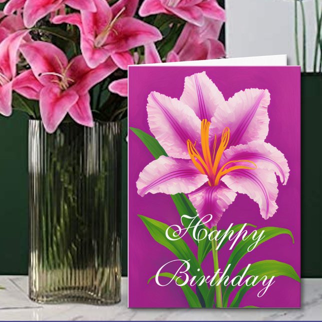 En färgstark Rosa Vår Tiger Lily Birthday Kort (Skapare uppladdad)