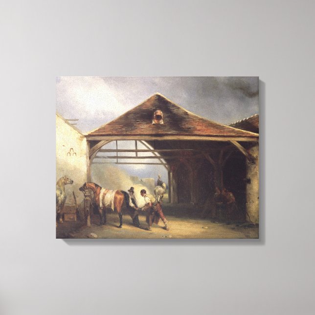 En Farrier som skjuter en häst Canvastryck (Framsida)