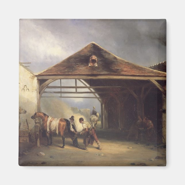 En Farrier som skjuter en häst Magnet (Framsidan)