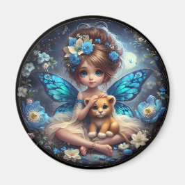 En fe och hennes lejonunge - Blå magnet