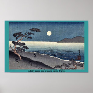 En felik måne och en ensam kust Ukiyoe Poster