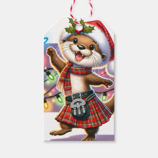 En festlig skotsk julkvart presentetikett (Framsidan)