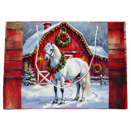 En festlig vit häst och vinterbarn jul