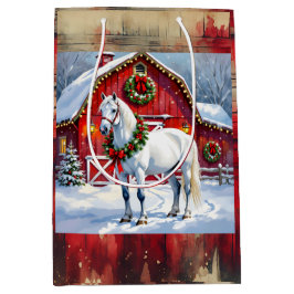 En festlig vit häst och vinterbarn jul