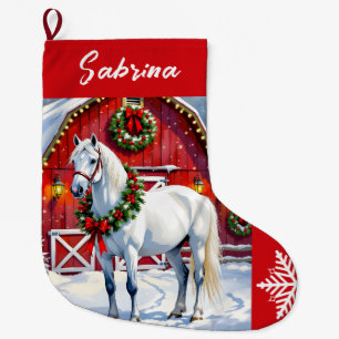 En festlig vit häst och vinterbarn jul stor julstrumpa