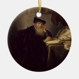 En filosof, 1635 (olja på panel) julgransprydnad keramik