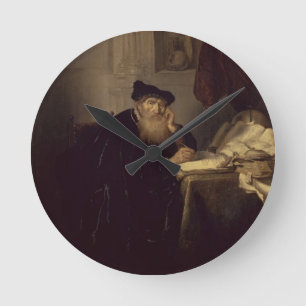 En filosof, 1635 (olja på panel) rund klocka