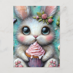 En fin bunny med en cupkaka vykort