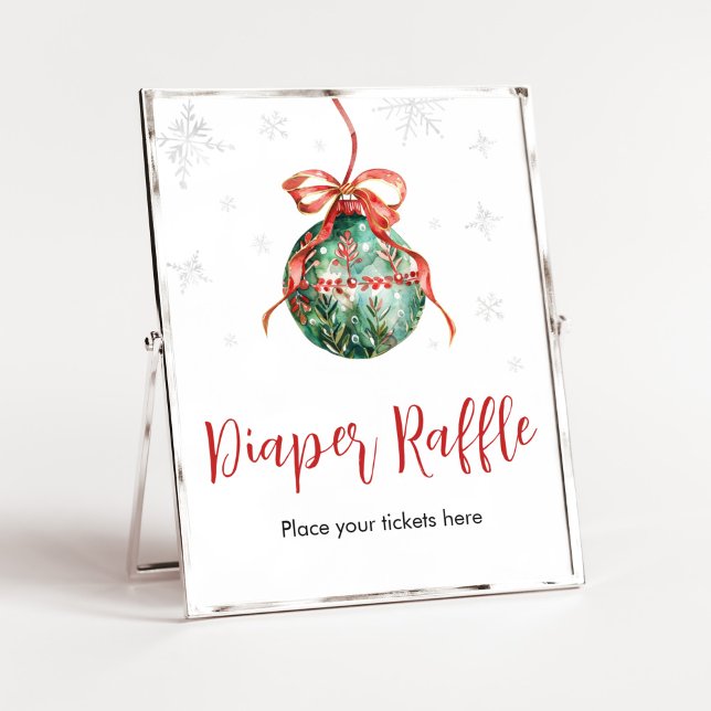 En fin liten julbabyskare Diaper Raffle Poster (Merry Little Christmas Ornaments Baby Shower Diaper Raffle Sign)