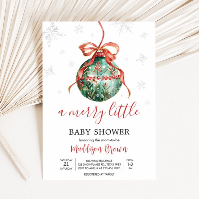 En fin liten julbabyskö inbjudningar (Merry Little Christmas Ornaments Baby Shower Invitation
)