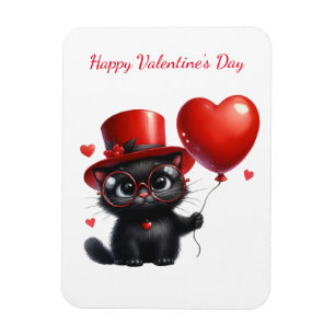 En fin svart katt med ballonger Alla hjärtans dag Magnet