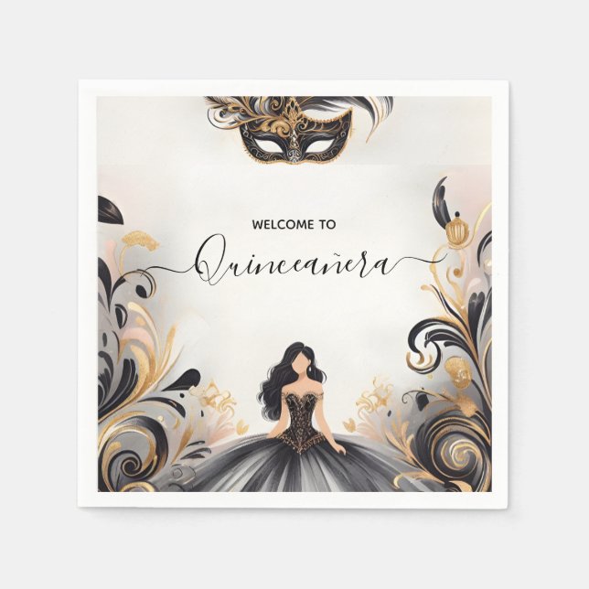 En Finare Prom Mask Roligt MasqueraBoll Quinceaner Pappersservett (Framsidan)