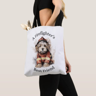 En Firefighters Best Friend Hund Fireman Outfit Tygkasse