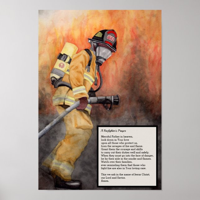 En Firefighters Prayer Poster Art Biet Fireman (Framsidan)