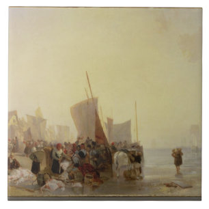En Fishmarket nära Boulogne, c.1824 (olja på Kakelplatta