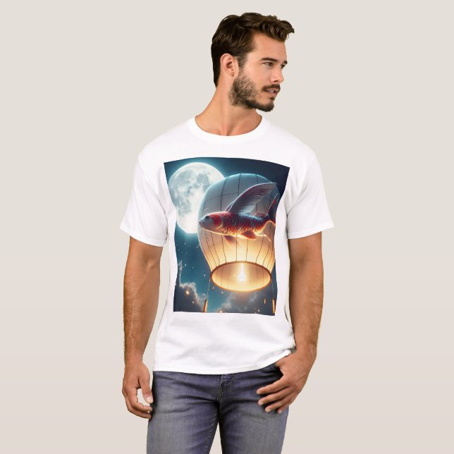 en fisk i en luftballong med måne i t shirt (Hel framsida)