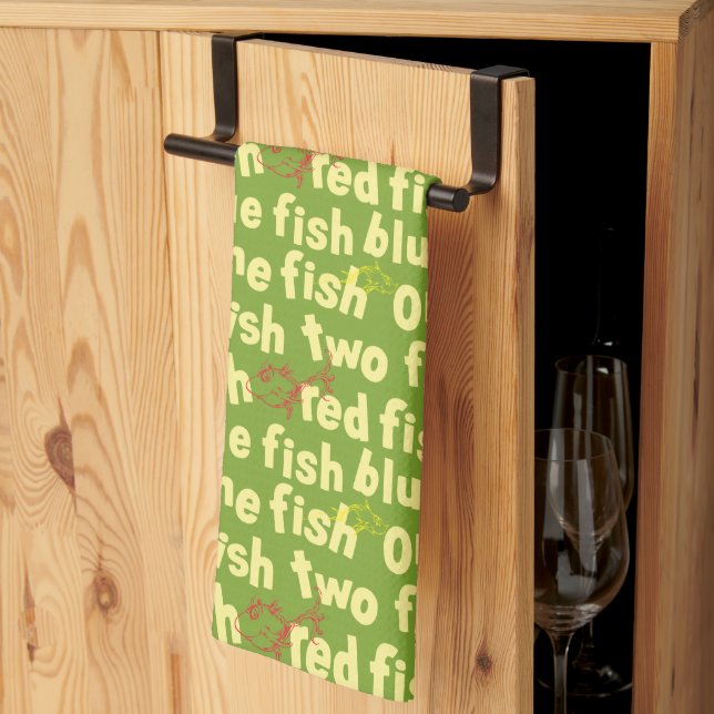 En fisk två fisk typografiskt mönster kökshandduk (Thirds Fold)