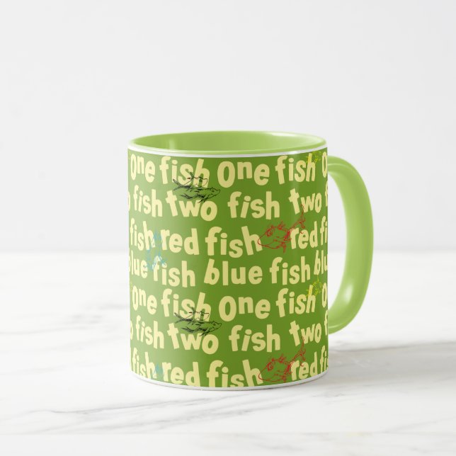 En fisk två fisk typografiskt mönster mugg (Framsida höger)