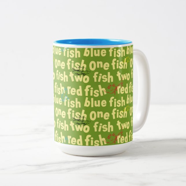 En fisk två fisk typografiskt mönster Två-Tonad mugg (Framsida höger)