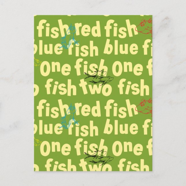 En fisk två fisk typografiskt mönster vykort (Framsida)