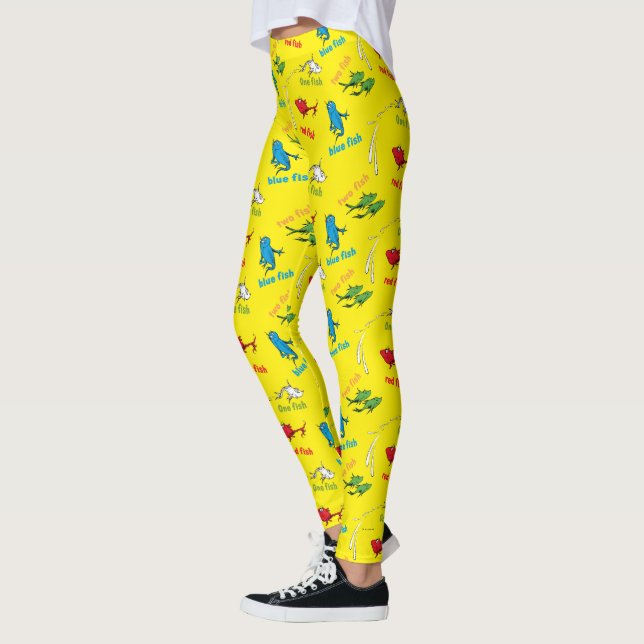 En Fisk Två Fiskar Gul Mönster Leggings (Vänster)